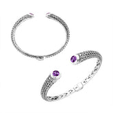 AB-9030-AM Sterling Silver Bangle With Amethyst Q. Jewelry Bali Designs Inc